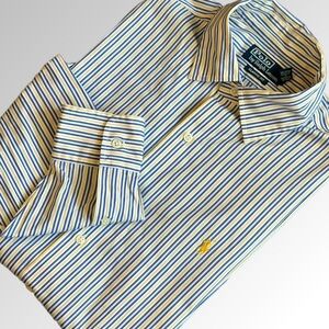 Polo Ralph Lauren Shirt Men’s L Blue‎ & Yellow Striped Classic Fit Button Down